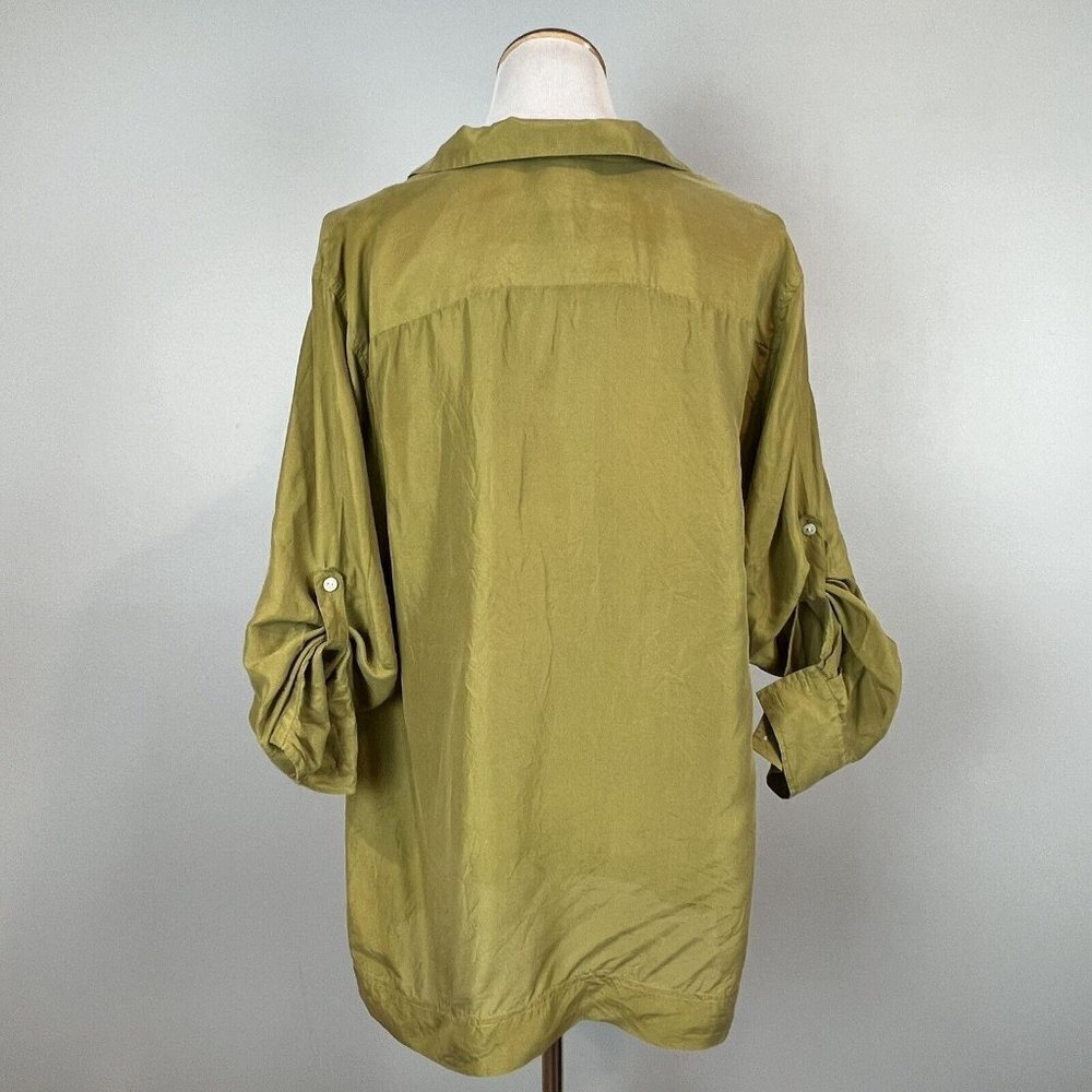 Sundance Silk Tunic Blouse Collared Scoop Neck Roll Tab Long Sleeves Size Large - Picture 4 of 9